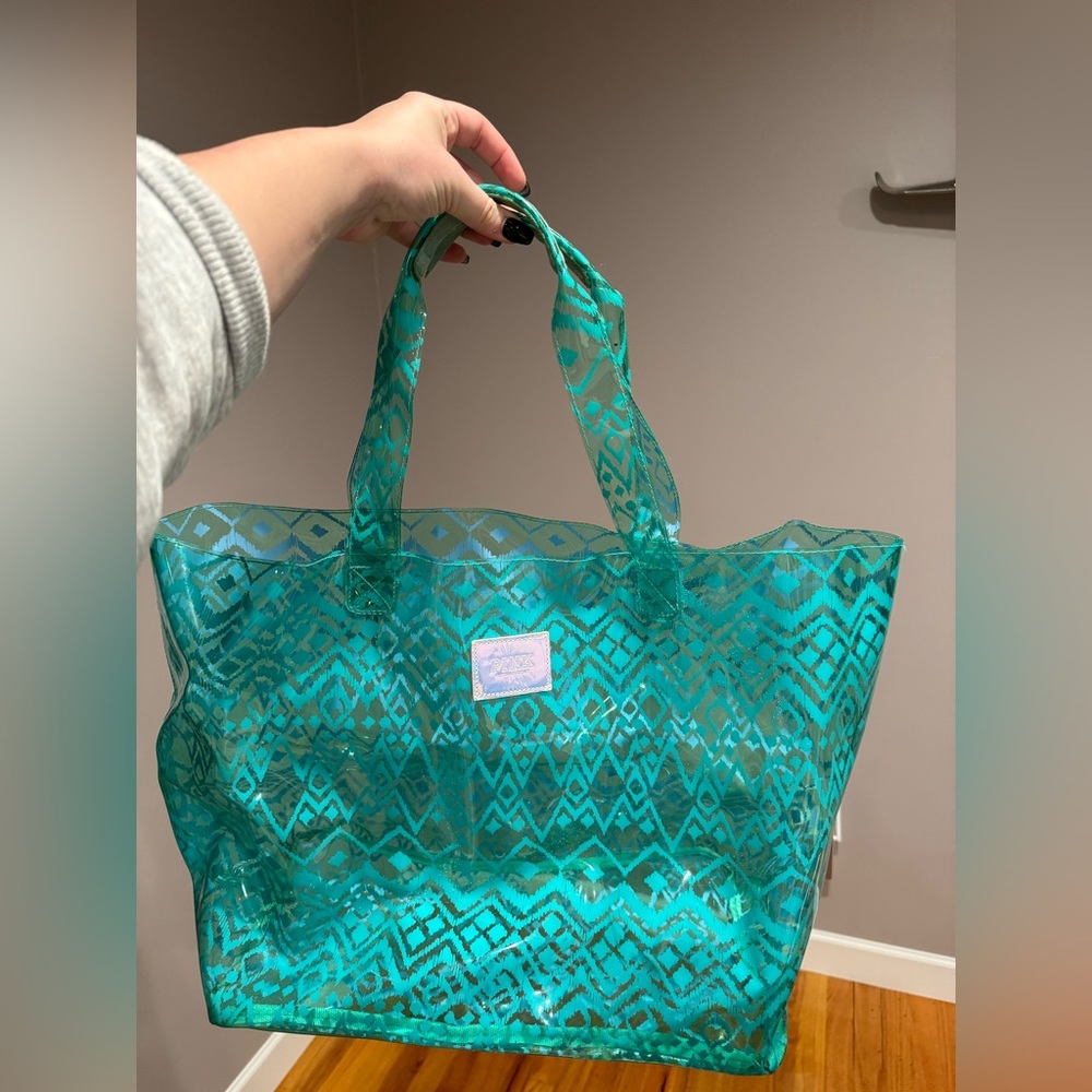 Victoria’s Secret “pink” beach tote teal Aztec print